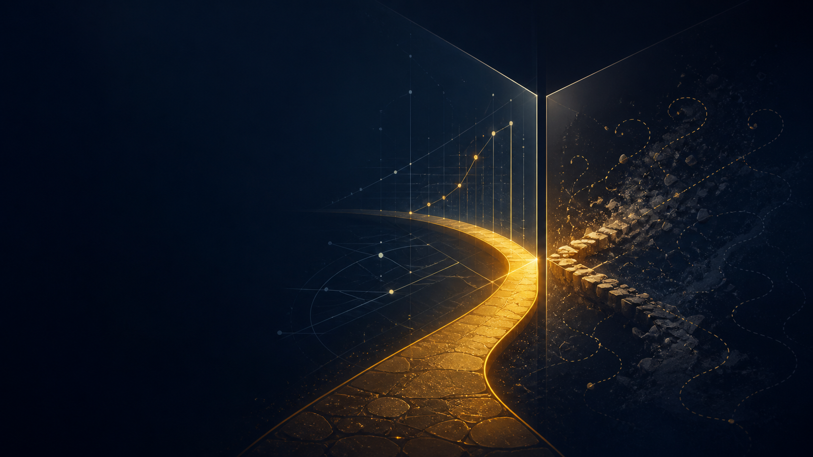 An amber evidence path reaching a clear strategic decision point